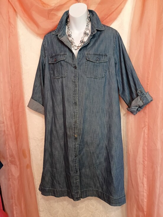 LOFT Dresses & Skirts - LOFT Ladies Chambray Denim Button-Front Midi Shirt Dress Sz 10